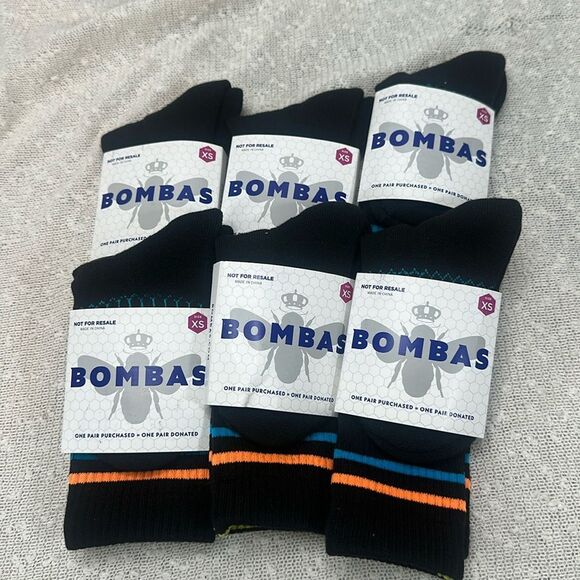 BOMBAS Black Honeycomb Cres Socks Lot of 6 pair XS Toddler Youth 5- 11 NWT - Picture 1 of 8